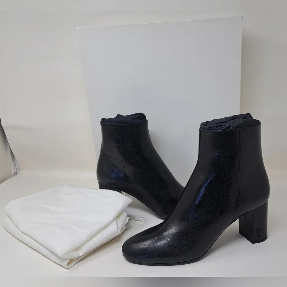 NWT Saint Laurent Paris LouLou 70 Zip Booties Ankle Boots Black Leather 38EU 8US
